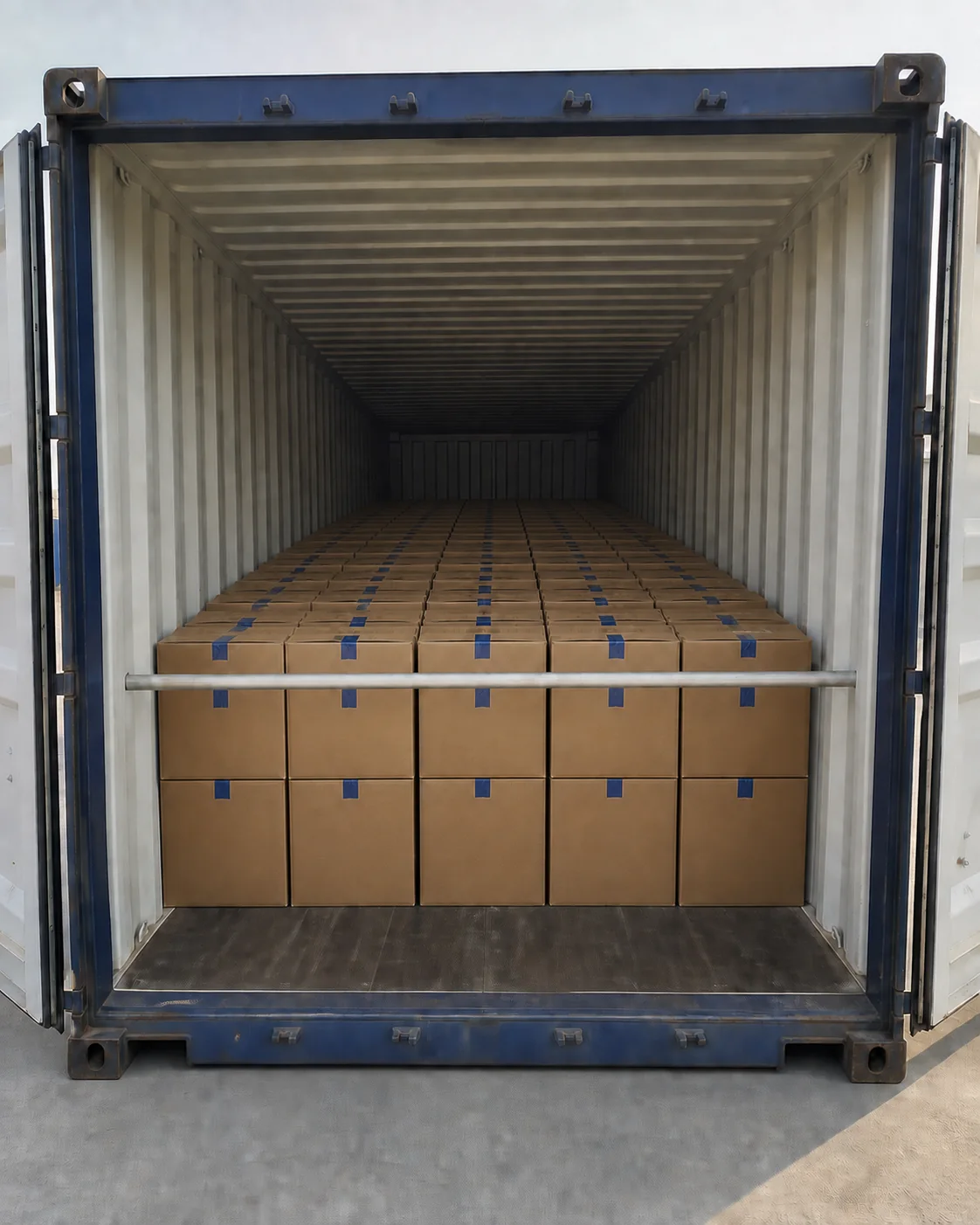 Paras export cartons floor-loaded through a 40-foot shipping container