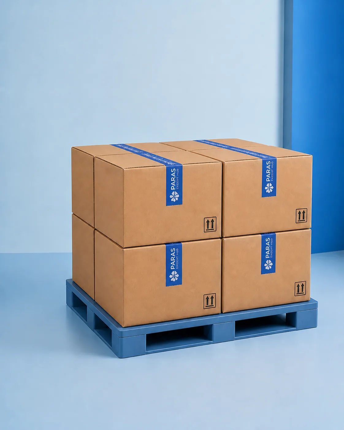Paras export cartons arranged on a full-size pallet for order planning