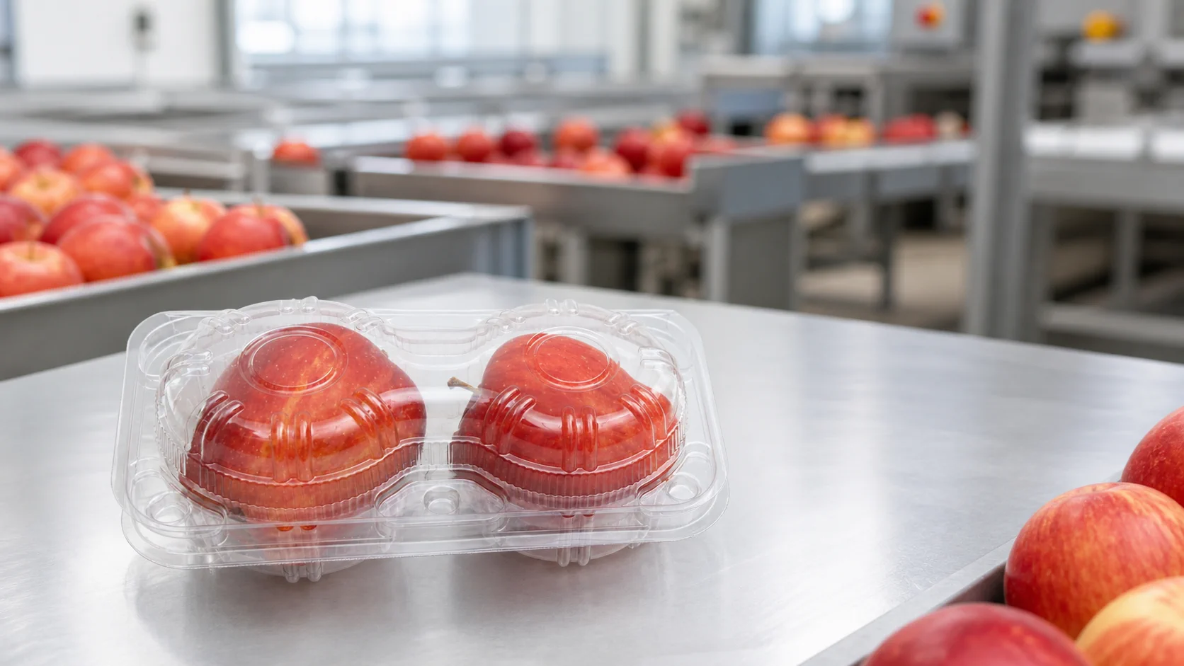 Blueberry punnets prepared for fresh produce packing