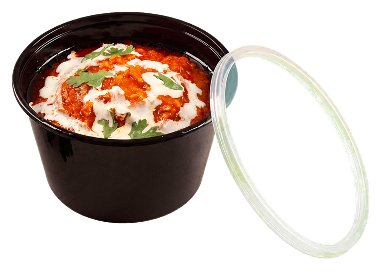 Round food-service container with matching lid