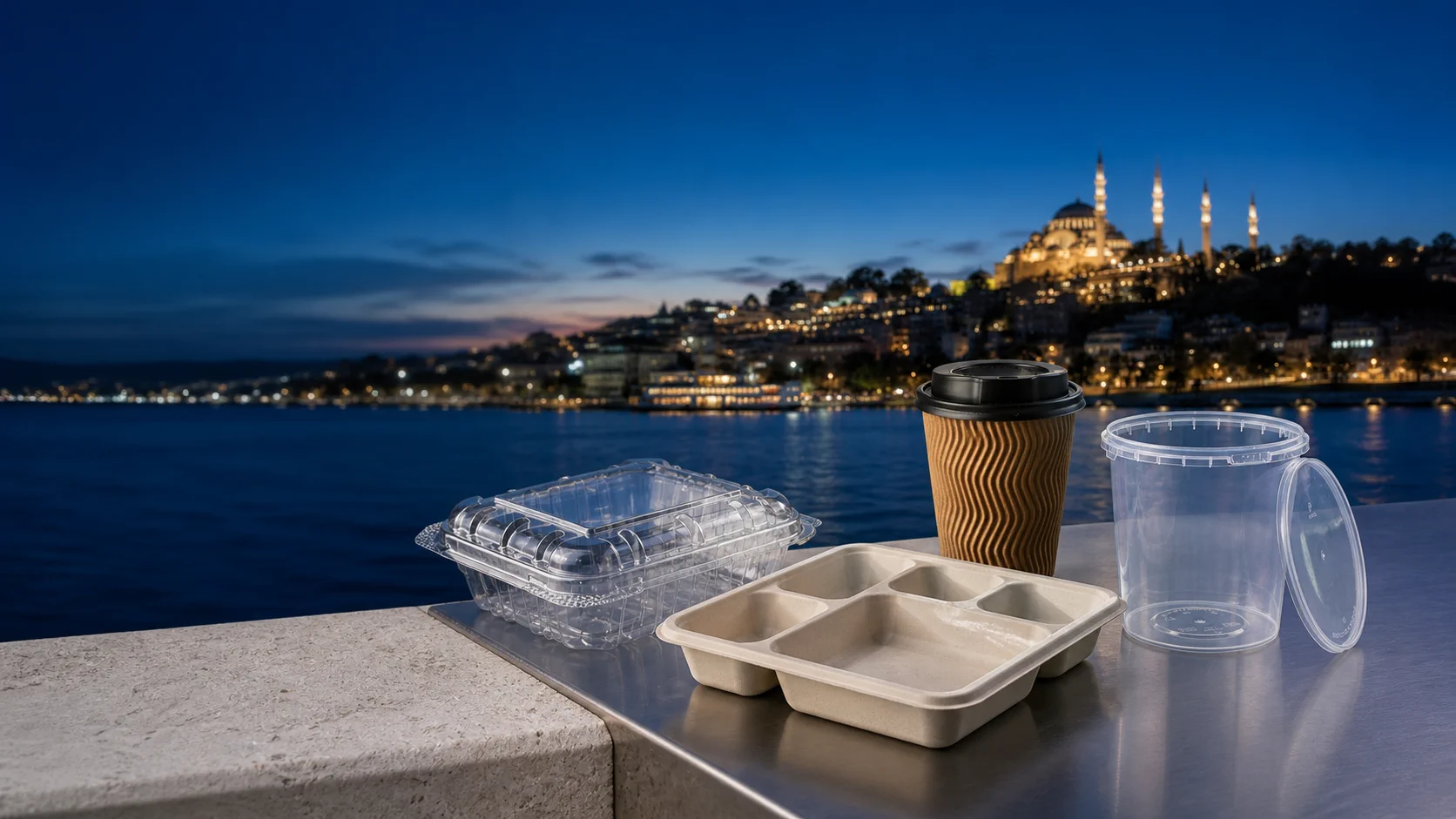 Paras gıda ambalajları İstanbul manzarası önünde